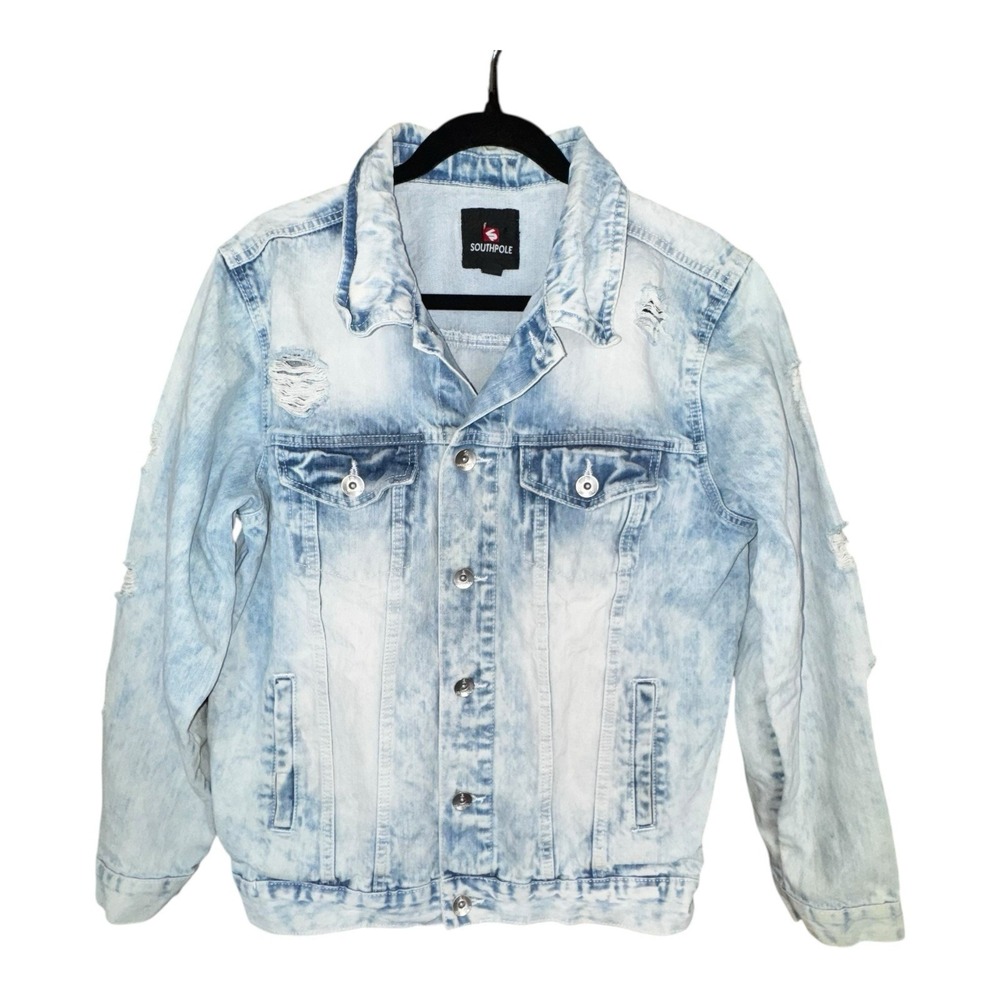 Southpole Men's Distressed Denim Jacket Acid Wash Jean Jacket Sz Large